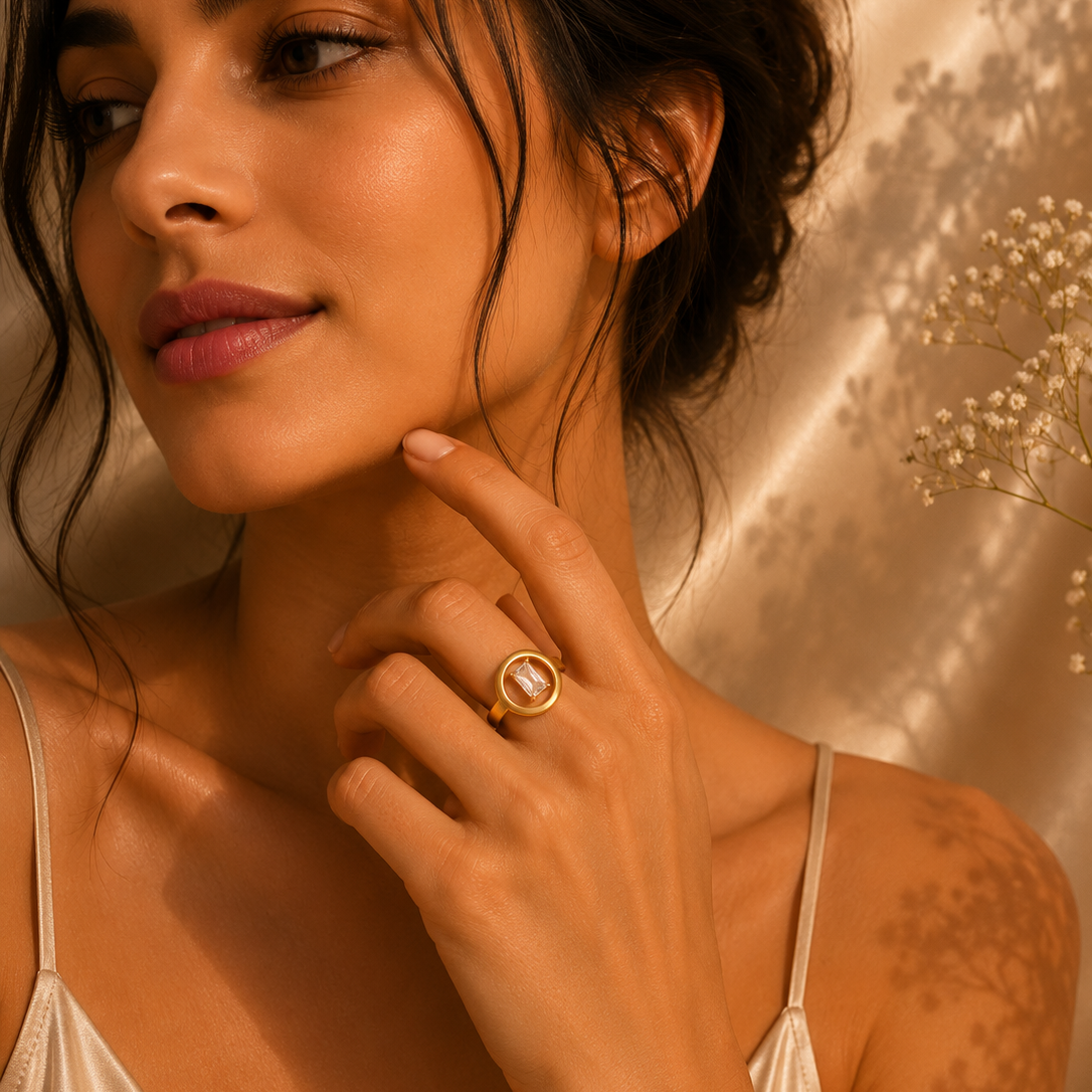 Celeste Circle Adjustable Ring – 18K Gold Plated Stainless Steel