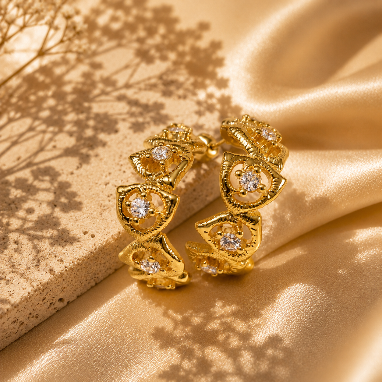 Celeste Crystal Drop Earrings, 18K Gold Plated Steel