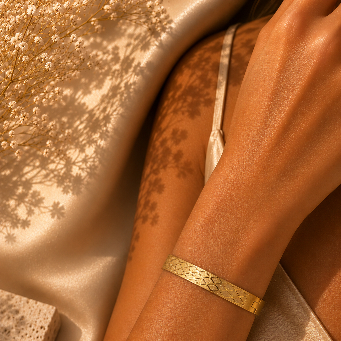 Celeste Luxe Bangle, 18K Gold Plated Steel