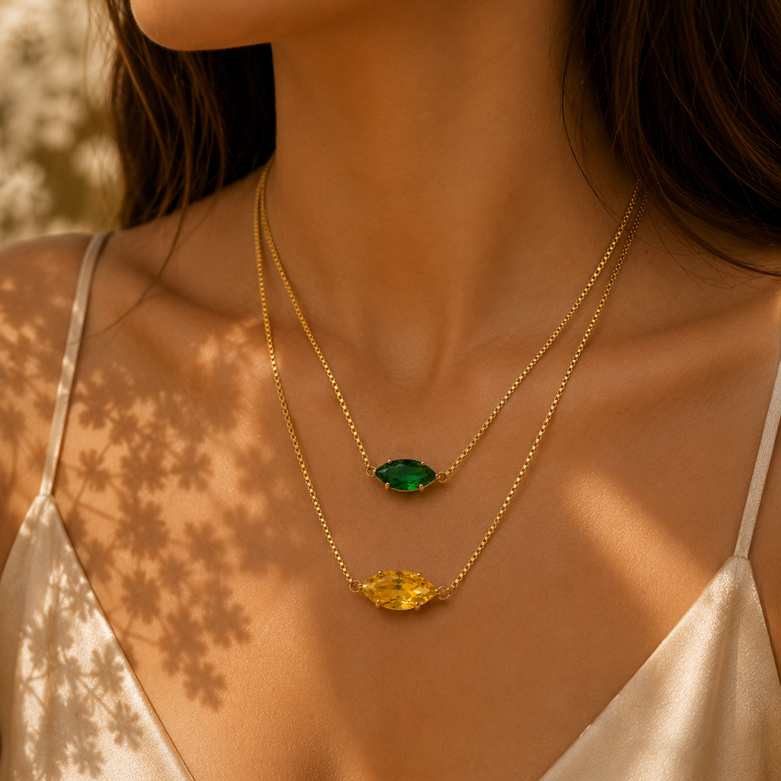 Celeste Marquise Crystal Necklace, 18K Gold Plated Steel