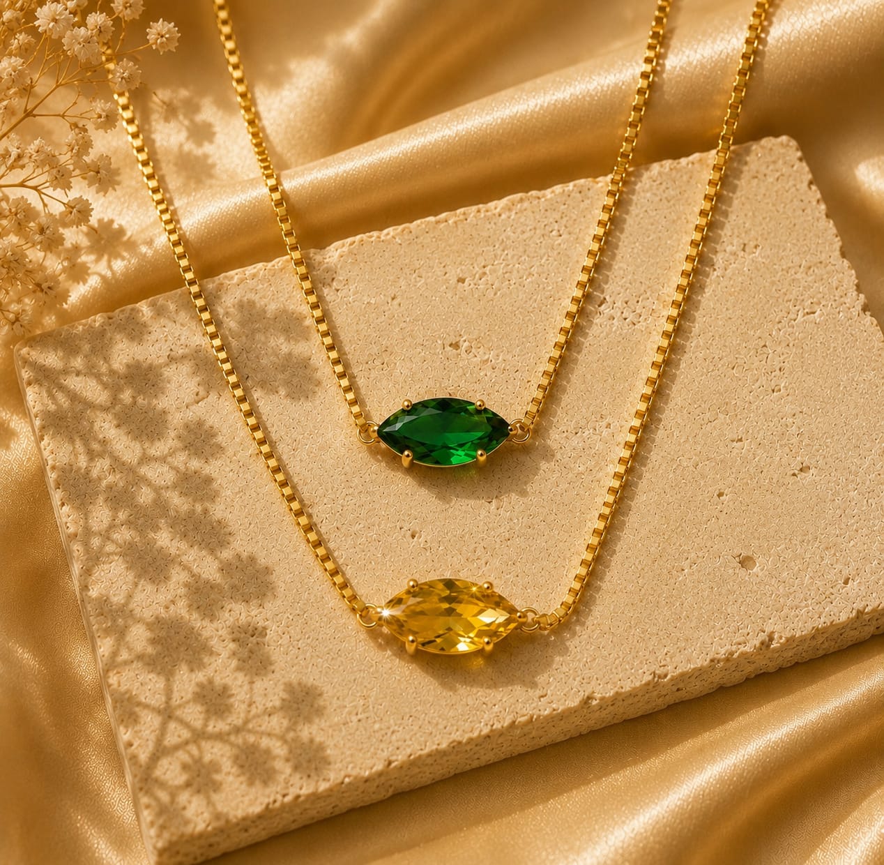 Celeste Marquise Crystal Necklace, 18K Gold Plated Steel