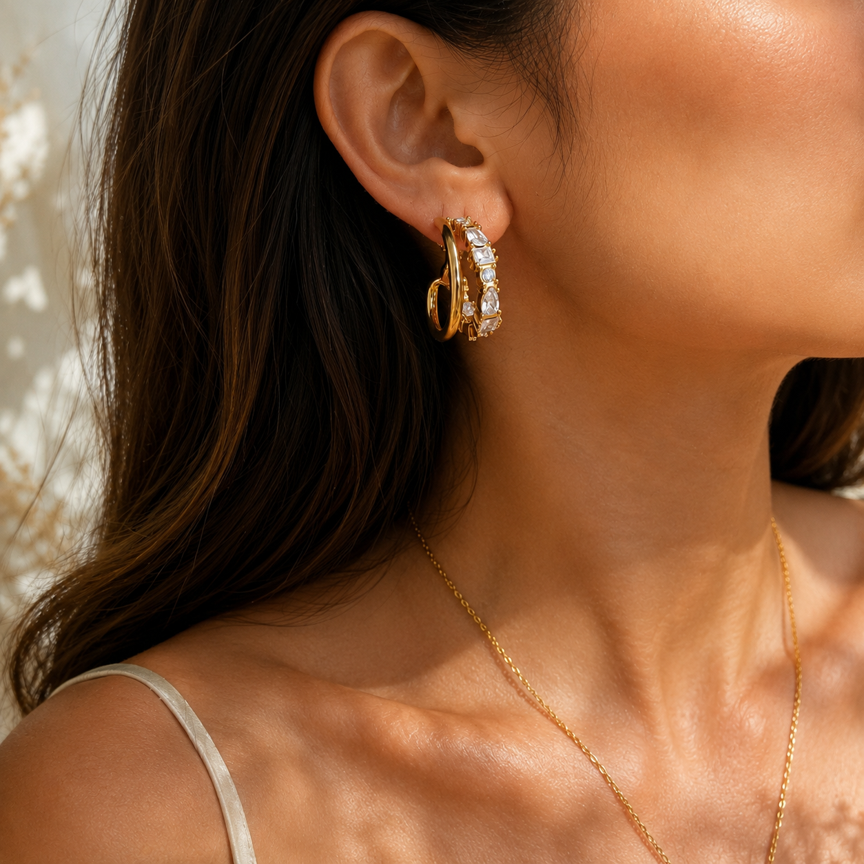 Celeste Radiance Hoop Earrings, 18K Gold Plated Steel