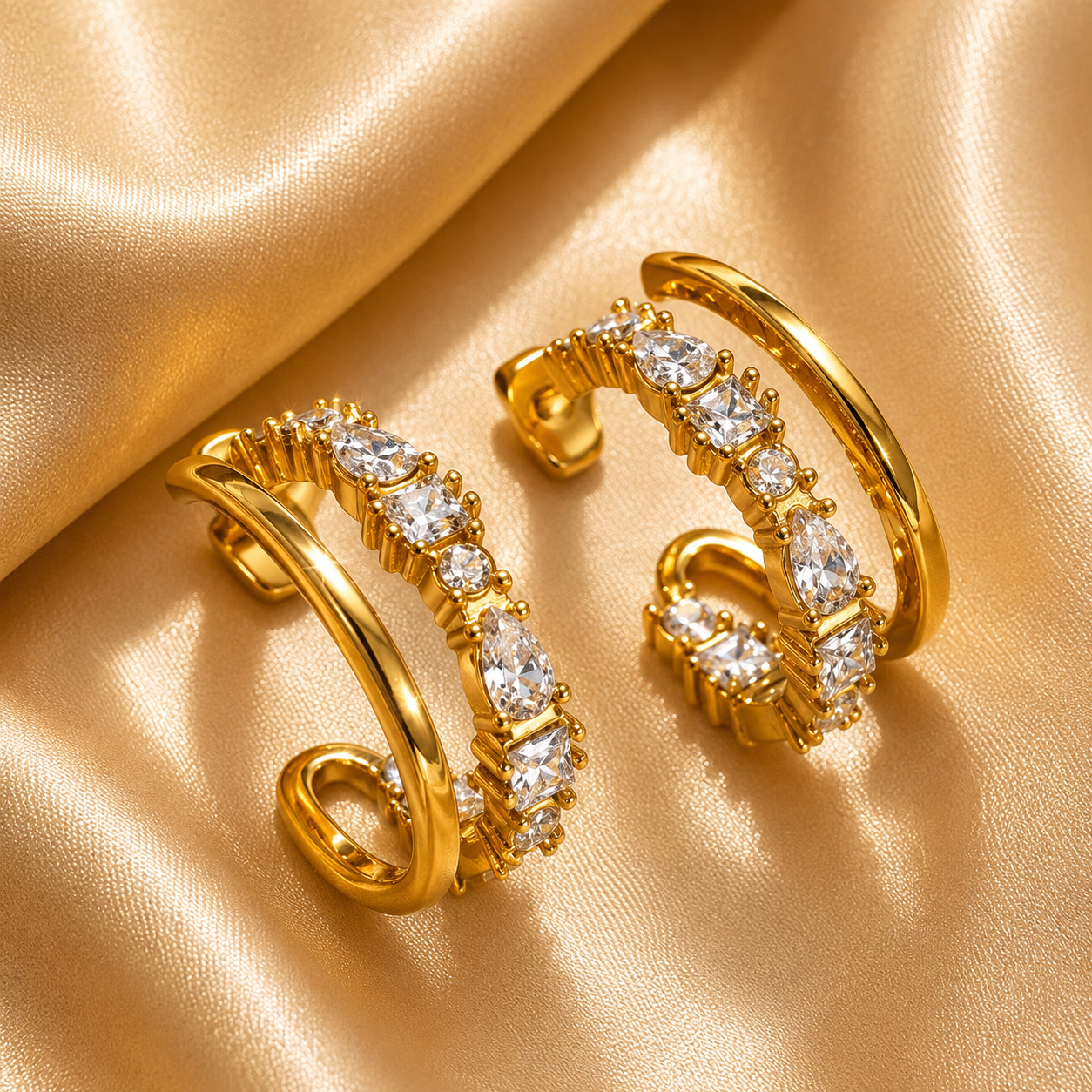 Celeste Radiance Hoop Earrings, 18K Gold Plated Steel
