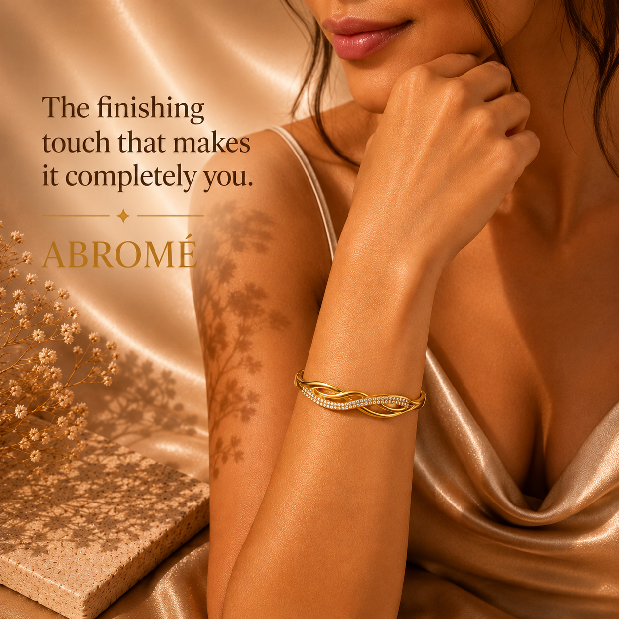 Celeste Wave Crystal Bracelet, 18K Gold Plated Steel