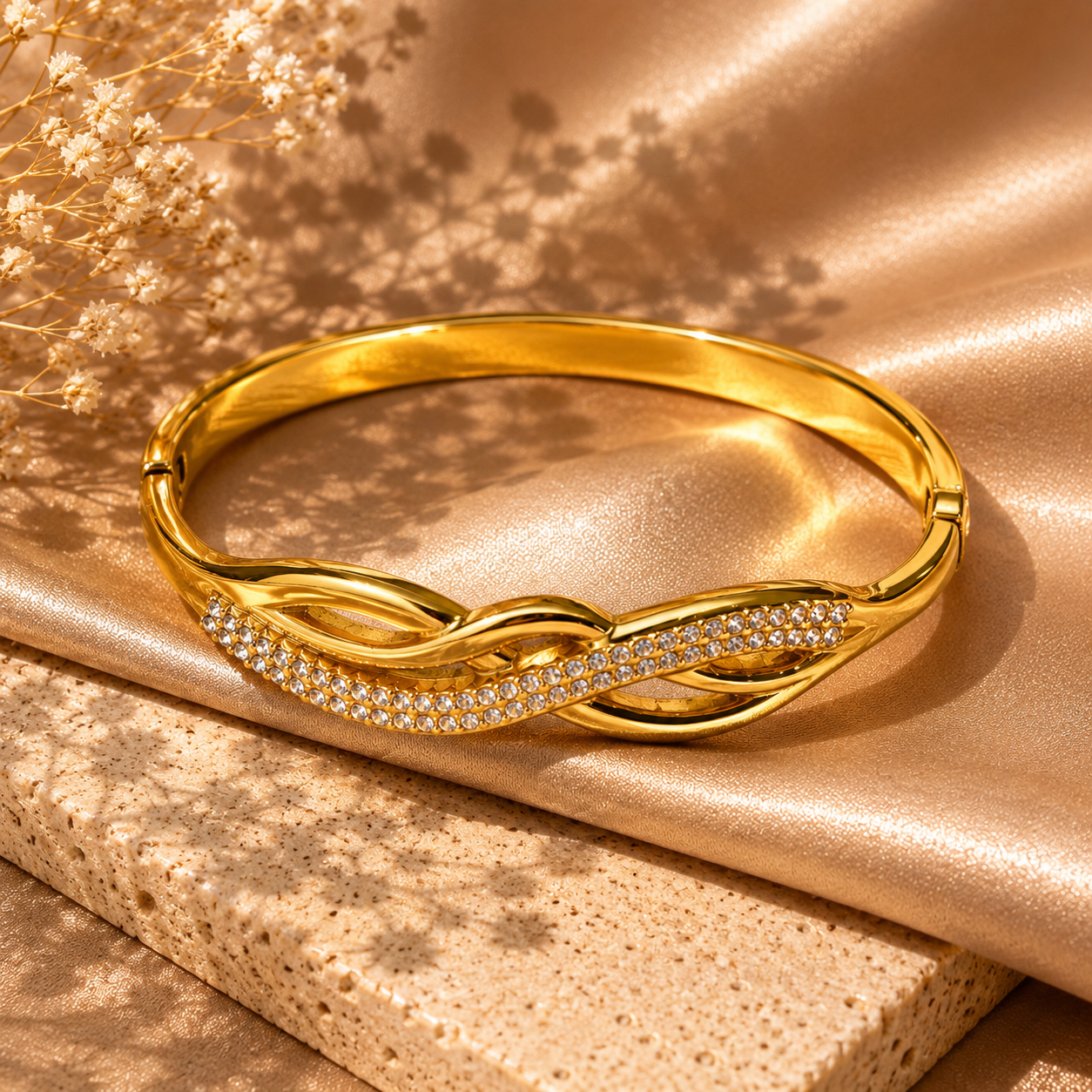 Celeste Wave Crystal Bracelet, 18K Gold Plated Steel