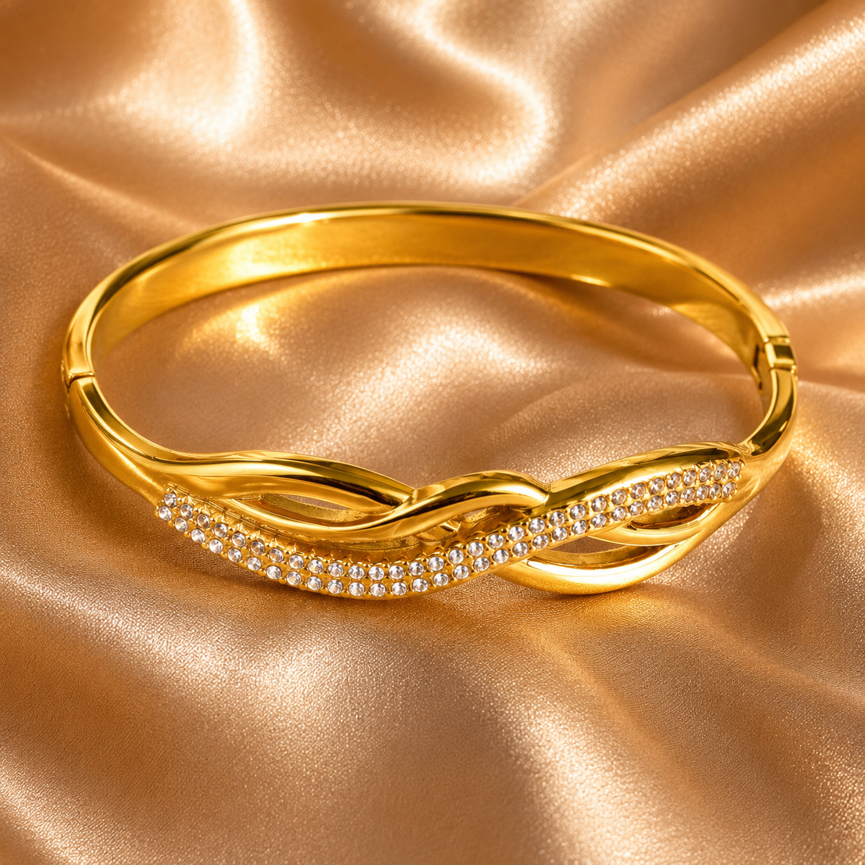Celeste Wave Crystal Bracelet, 18K Gold Plated Steel