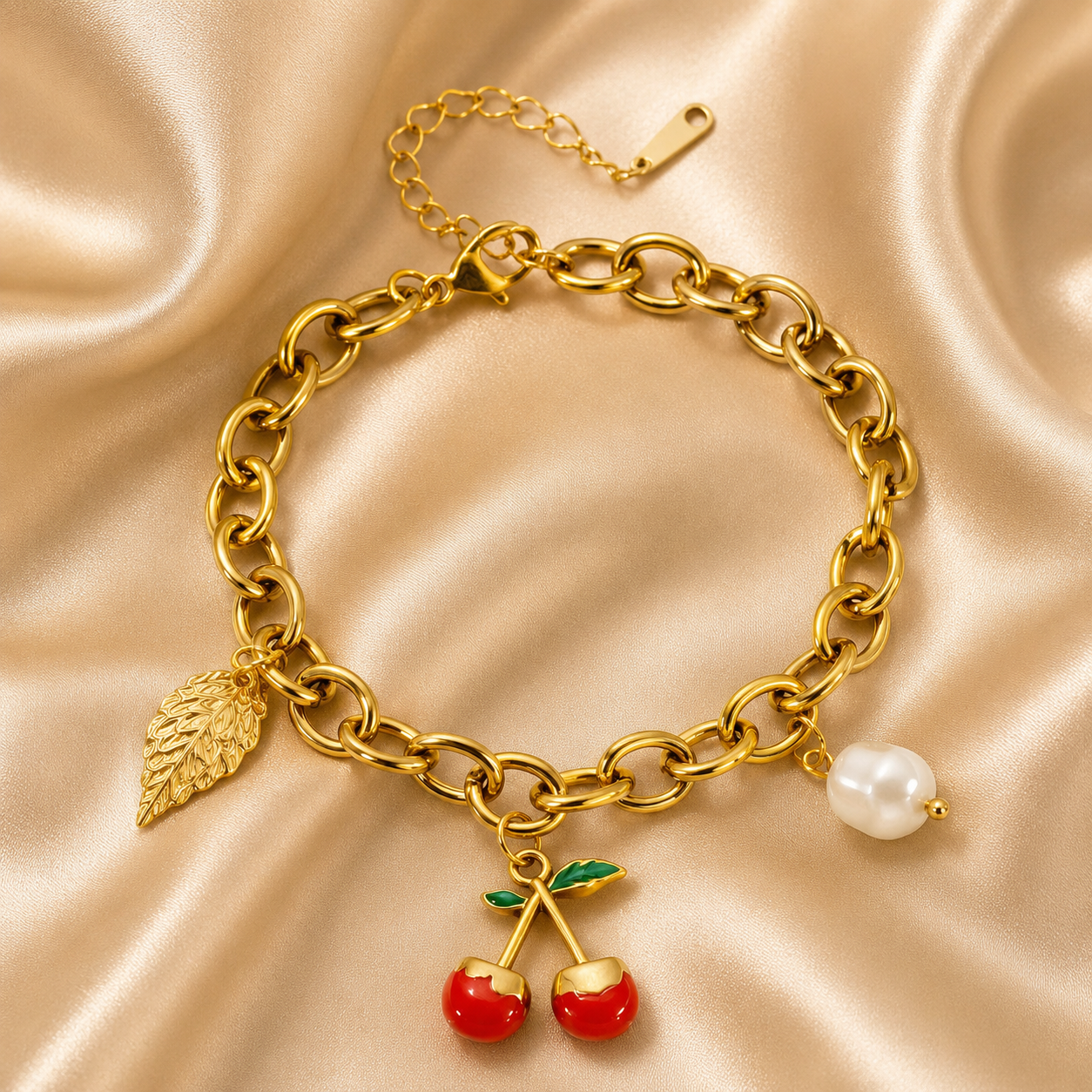 Cherry Charm Bracelet – 18K Gold Plated Stainless Steel