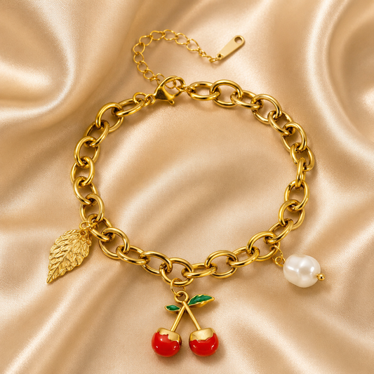 Cherry Charm Bracelet – 18K Gold Plated Stainless Steel