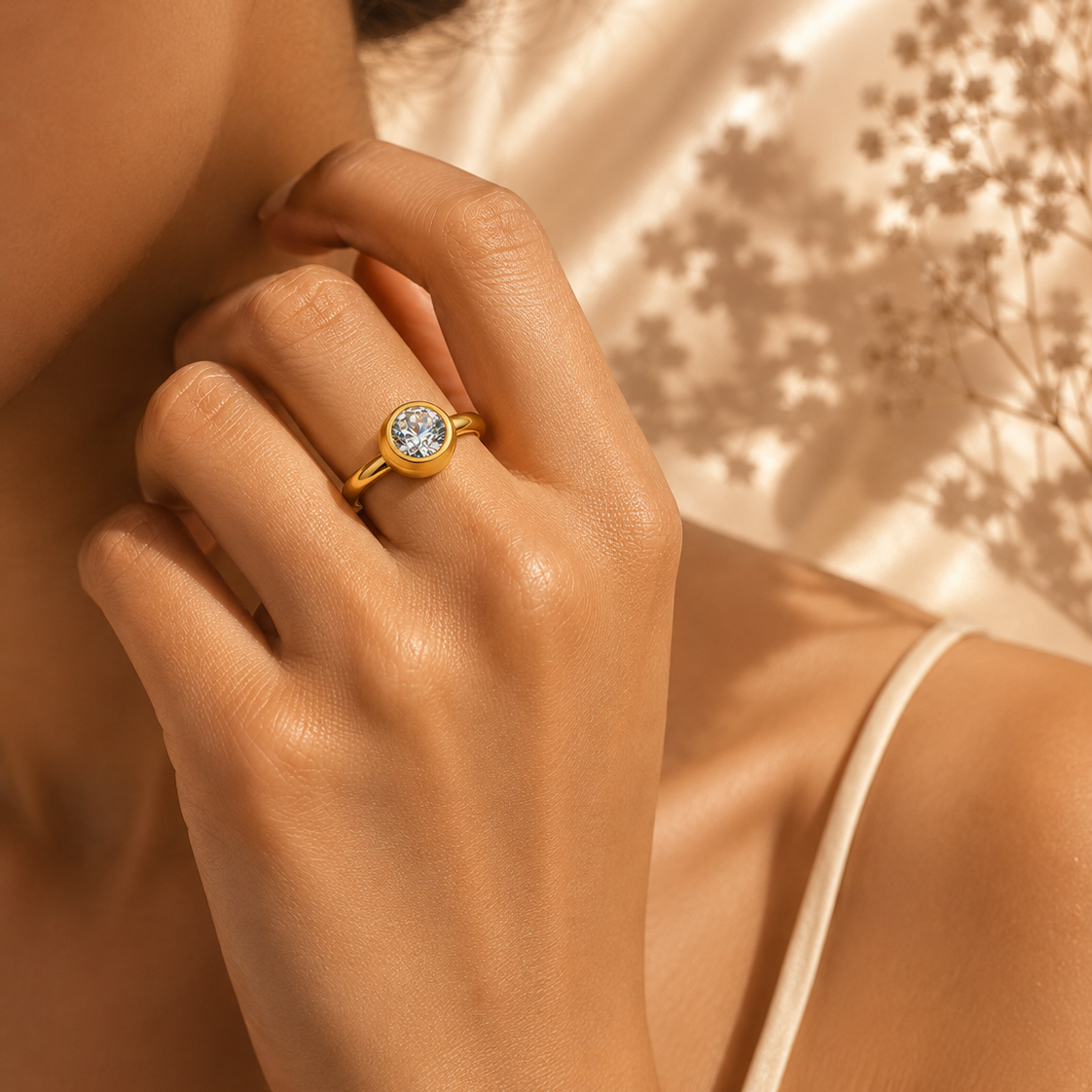 Classic Solitaire Cubic Zirconia Ring – 18K Gold Plated Stainless Steel
