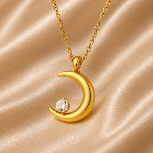 Crescent Moon Necklace – 18K Gold Plated Stainless Steel