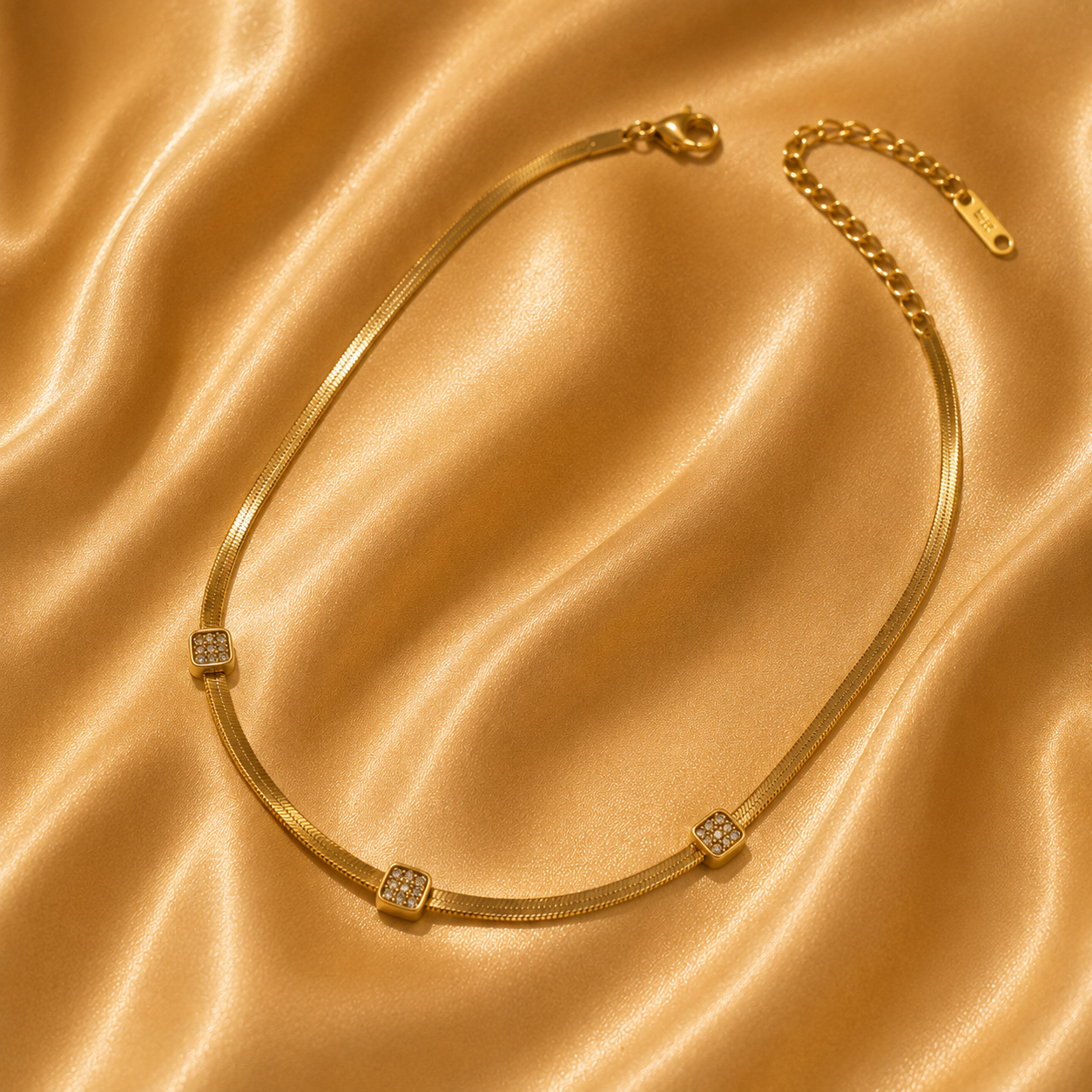 Crystal Accent Snake Chain Necklace, 18K Gold Plated Steel