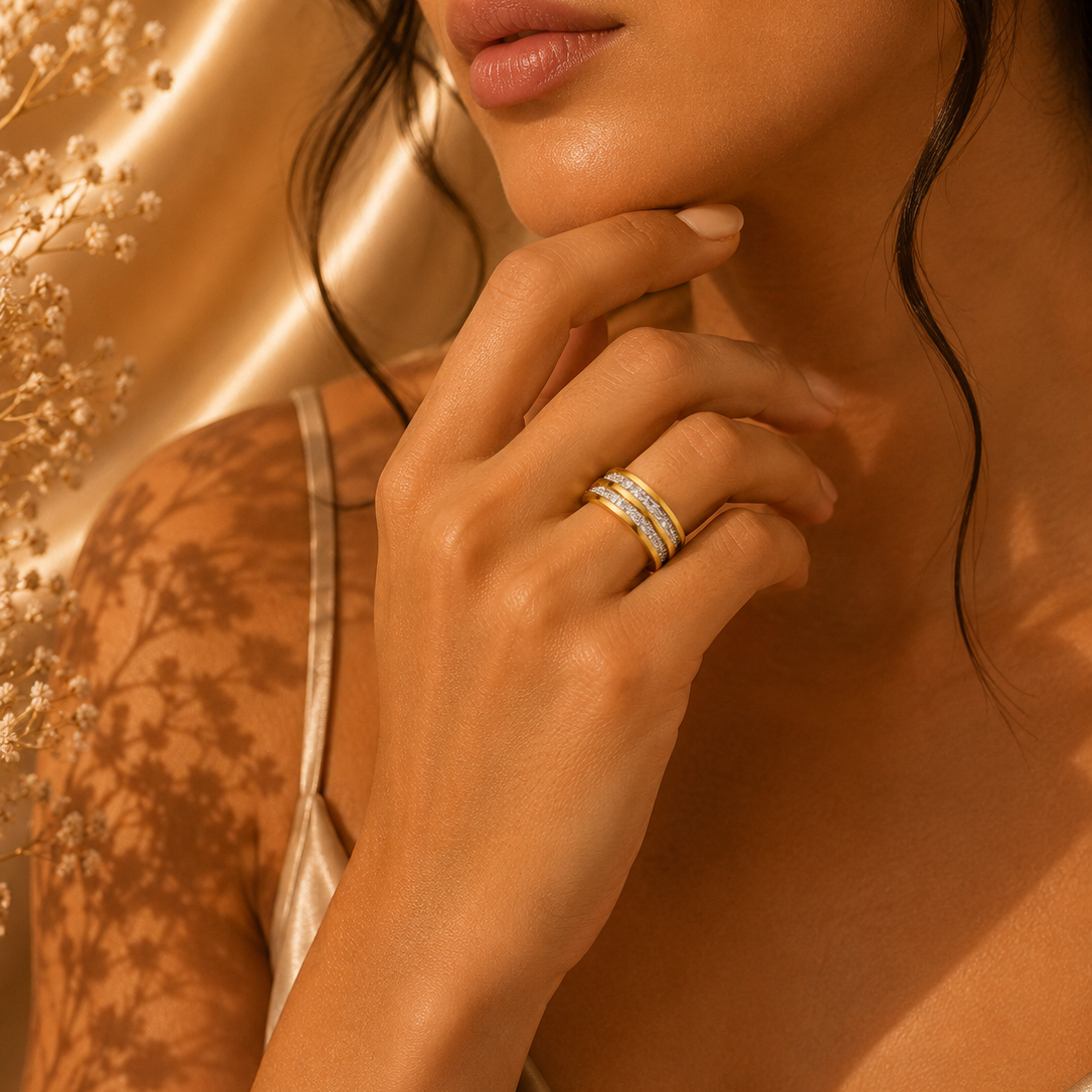 Crystal Band Ring – 18K Gold Plated Stainless Steel