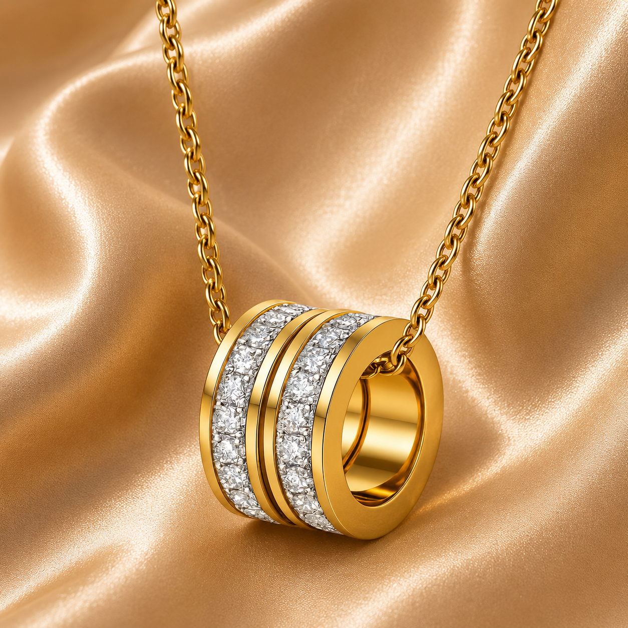 Crystal Barrel Pendant Necklace – 18K Gold Plated Stainless Steel