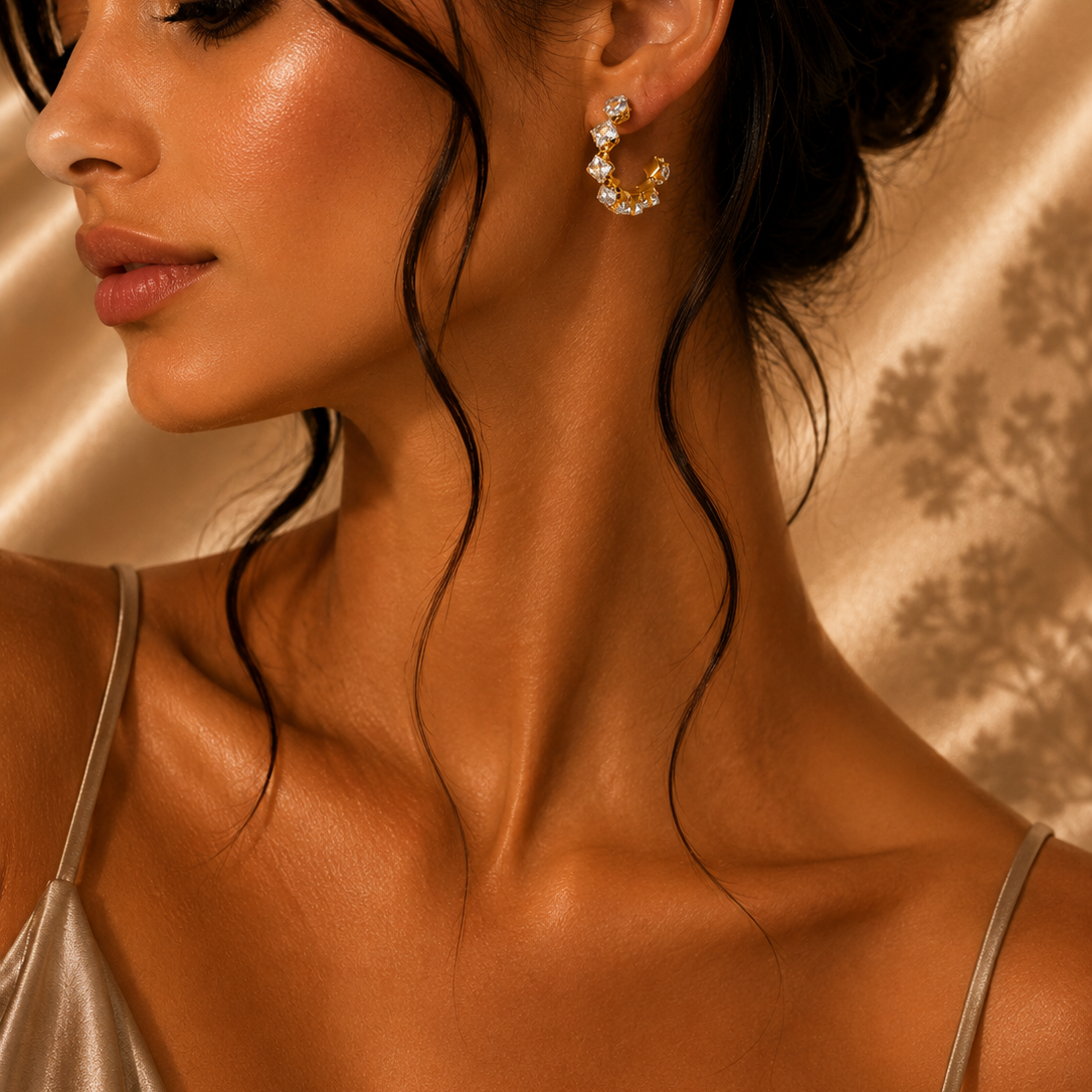 Crystal Halo Hoop Earrings – 18K Gold Plated Stainless Steel