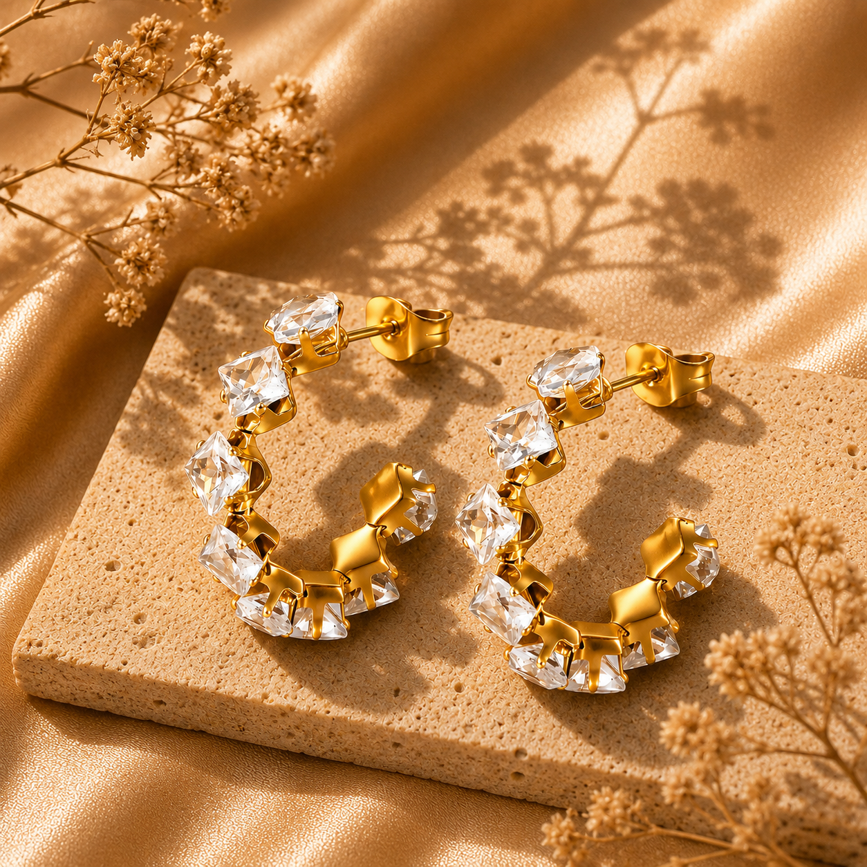 Crystal Halo Hoop Earrings – 18K Gold Plated Stainless Steel