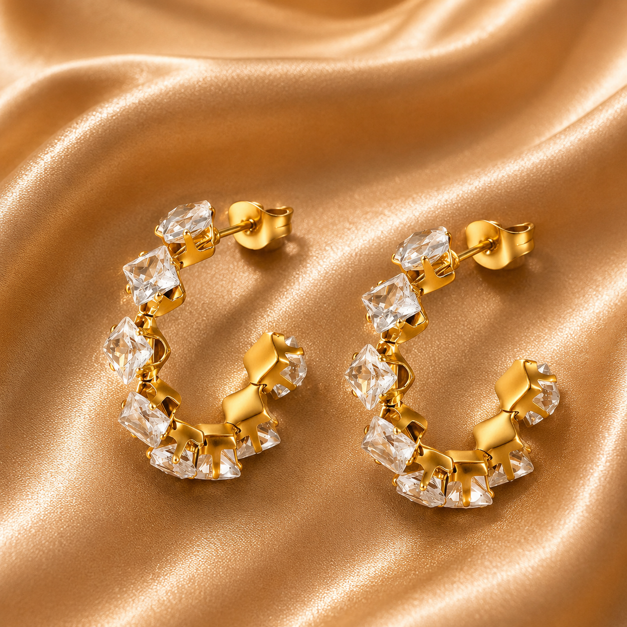 Crystal Halo Hoop Earrings – 18K Gold Plated Stainless Steel