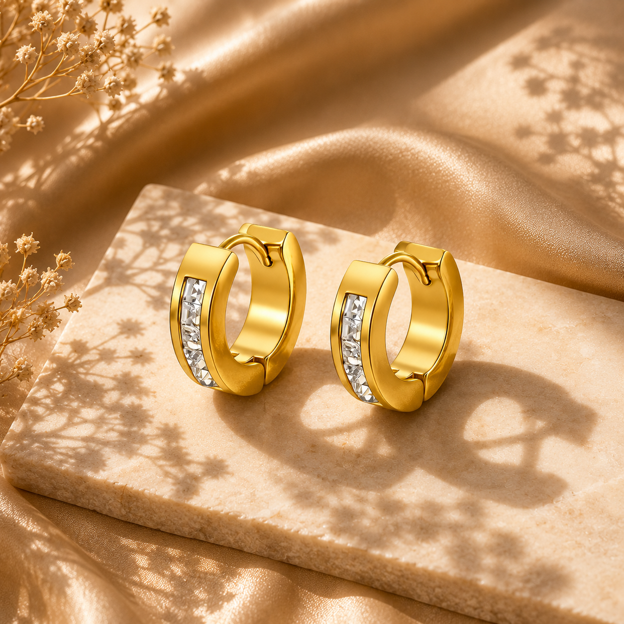 Crystal Huggie Earrings – 18K Gold Plated Stainless Steel