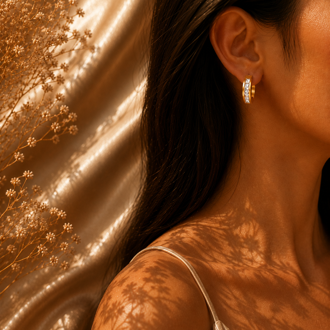 Crystal Huggie Earrings – 18K Gold Plated Stainless Steel