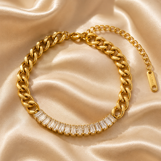 Crystal Link Bracelet – 18K Gold Plated Stainless Steel