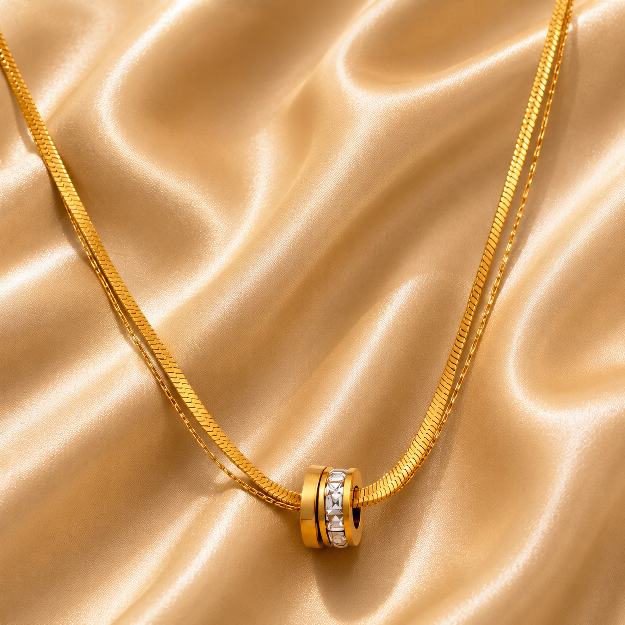 Crystal Ring Pendant Necklace – 18K Gold Plated Stainless Steel