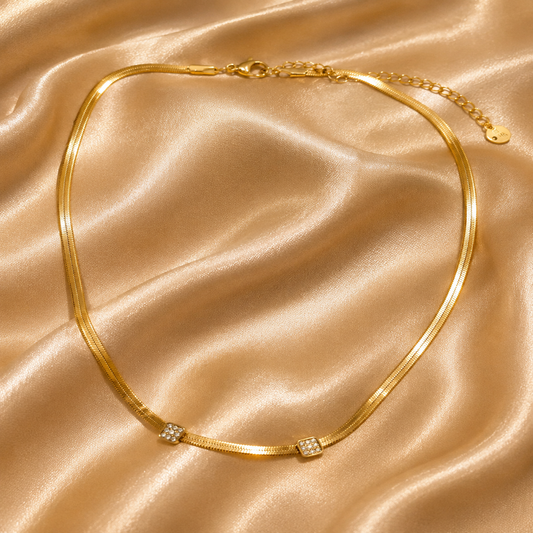 Crystal Accent Snake Chain Necklace, 18K Gold Plated Steel