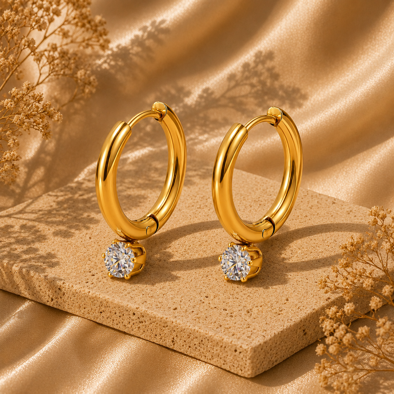 Cubic Zirconia Congo Hoop Earrings – 18K Gold Plated Stainless Steel