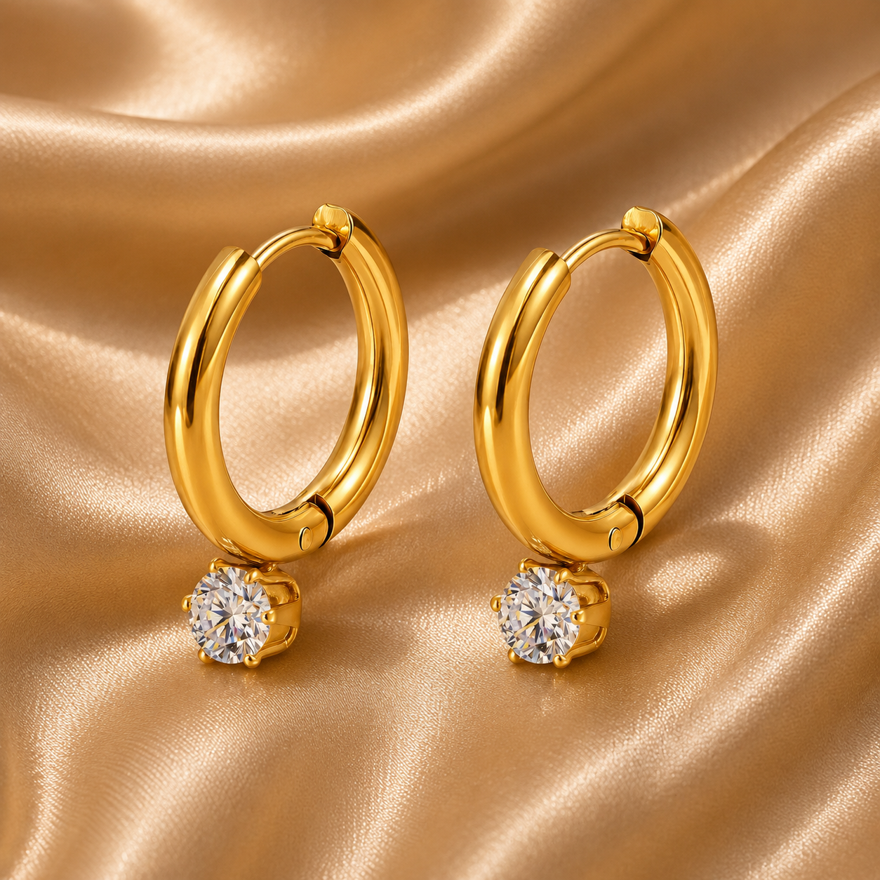 Cubic Zirconia Congo Hoop Earrings – 18K Gold Plated Stainless Steel