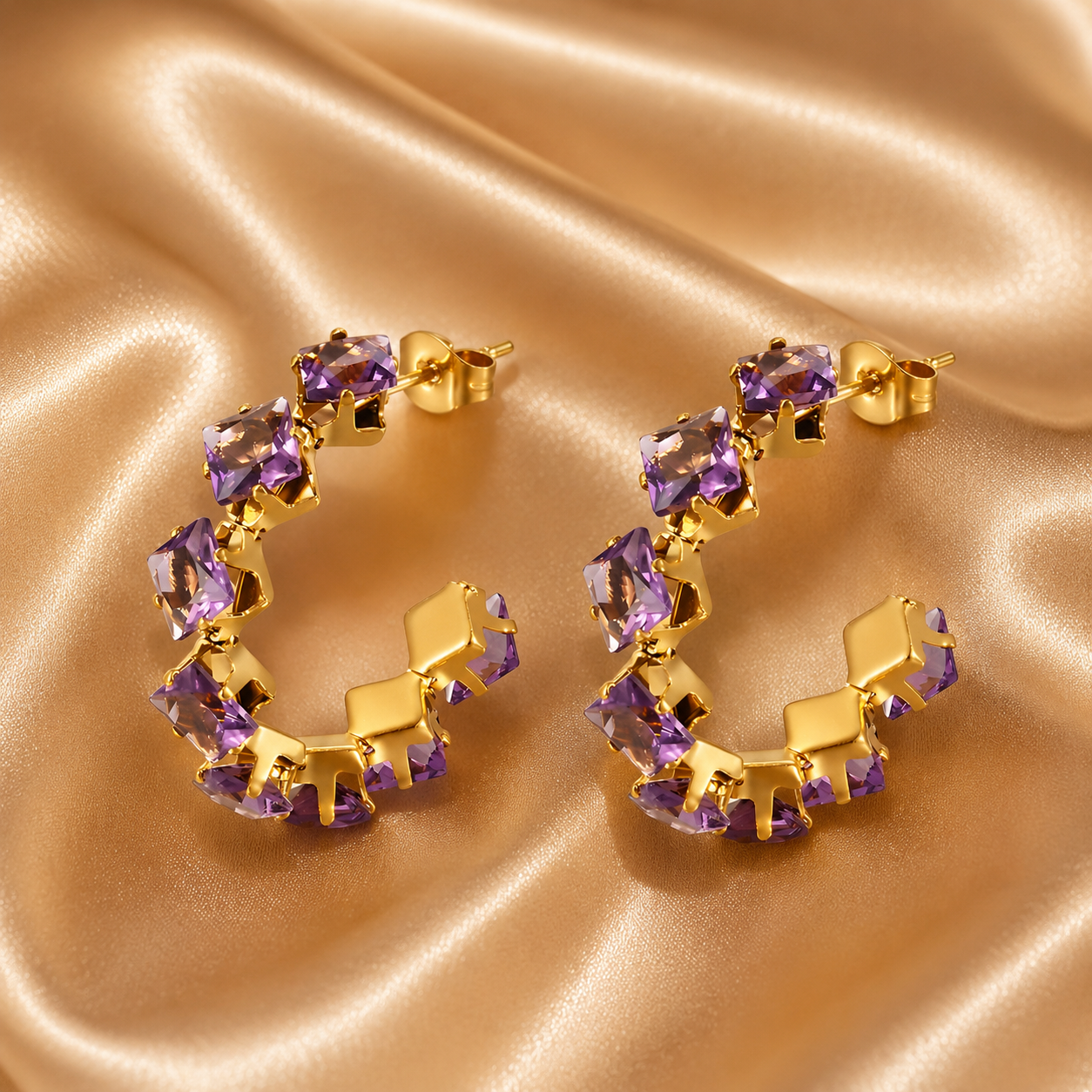 Cubic Zirconia Gold Stud Earrings – 18K Gold Plated Stainless Steel