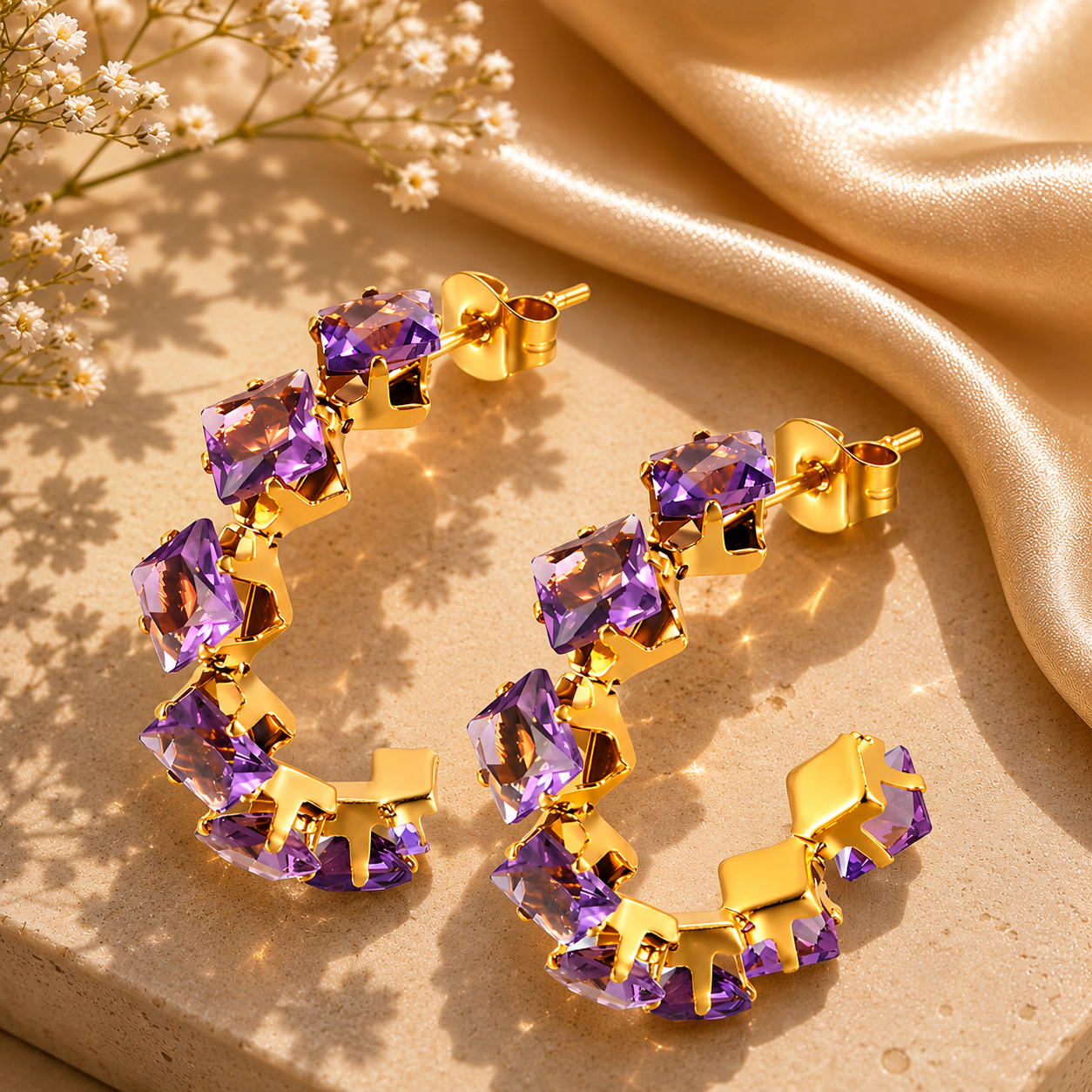 Cubic Zirconia Gold Stud Earrings – 18K Gold Plated Stainless Steel