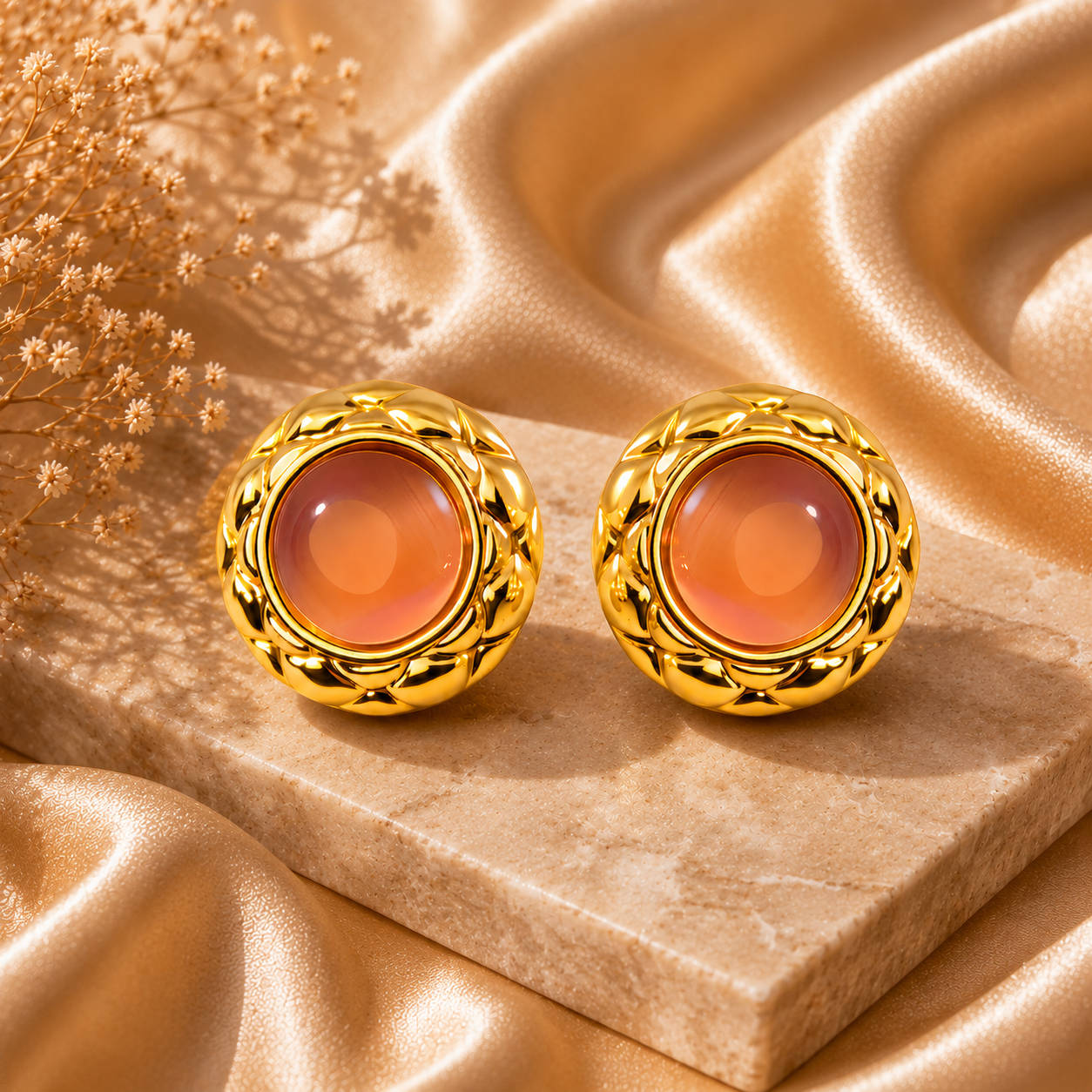 Round Gold Stud Earrings – 18K Gold Plated Stainless Steel
