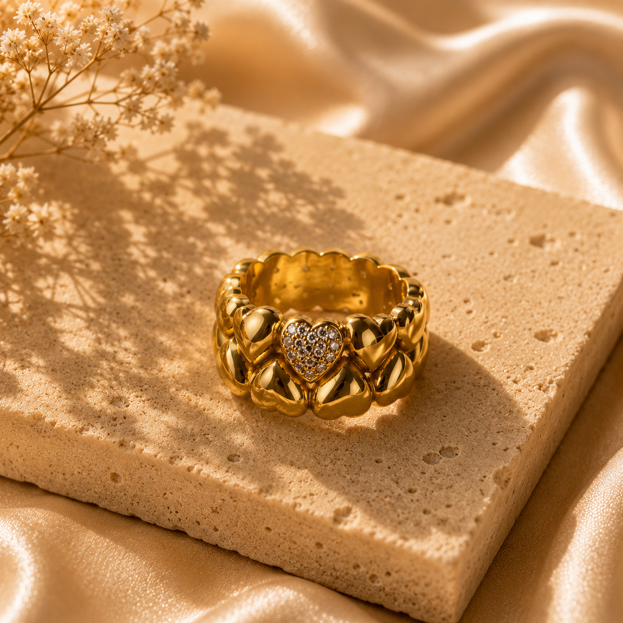 Éclat Heart Ring – 18K Gold Plated Stainless Steel
