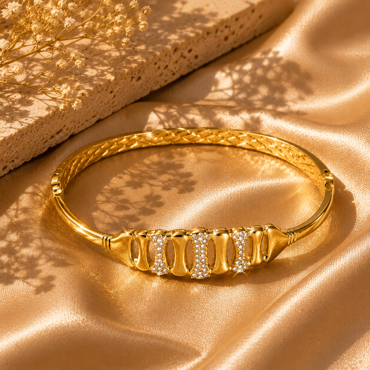Élise Crystal Bangle, 18K Gold Plated Steel