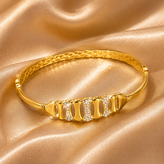 Élise Crystal Bangle, 18K Gold Plated Steel