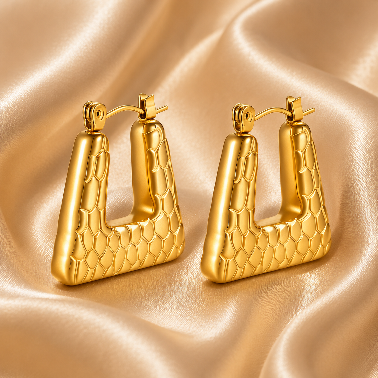 Textured Gold Drop Earrings – 18K Gold Plated Stainless Steel