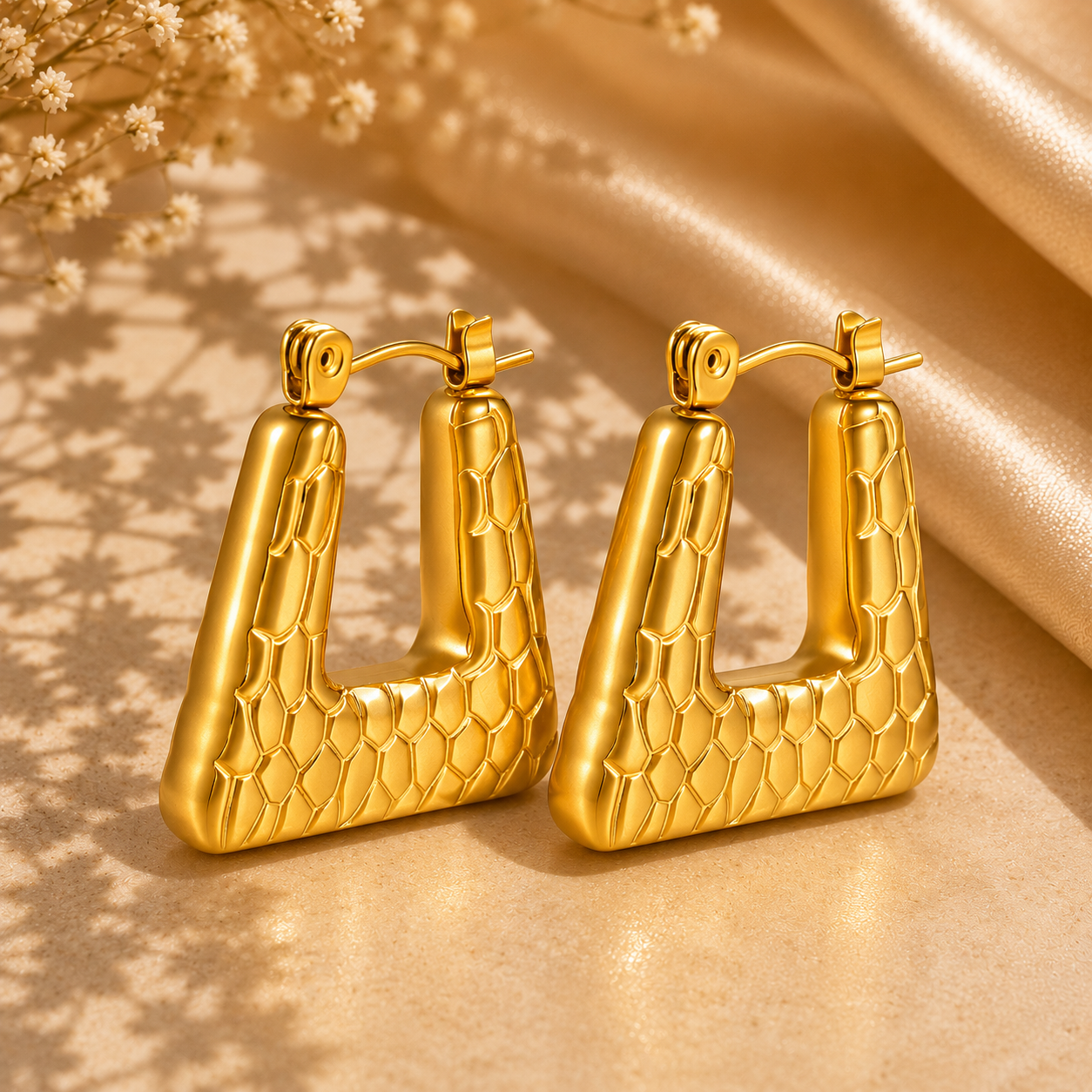 Textured Gold Drop Earrings – 18K Gold Plated Stainless Steel