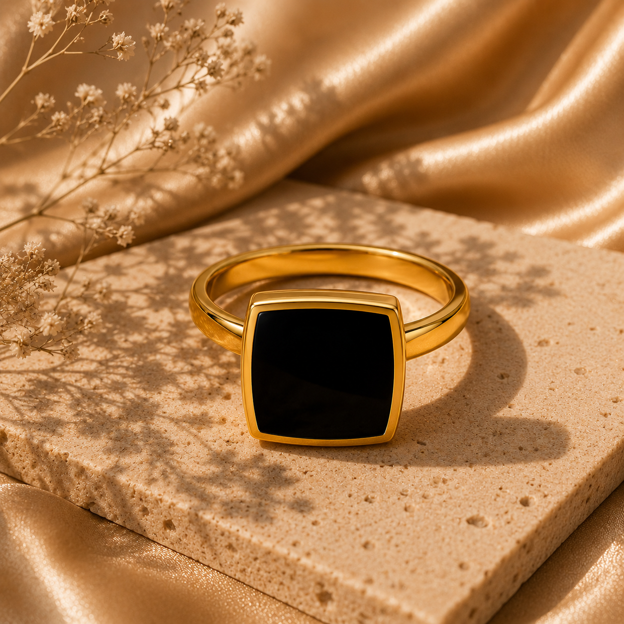 Gold Signet Ring, 18K Gold Plated Steel