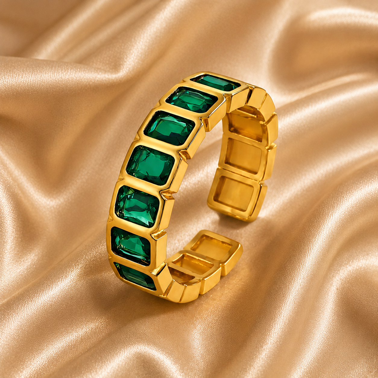 Green Gemstone Adjustable Ring – 18K Gold Plated Stainless Steel