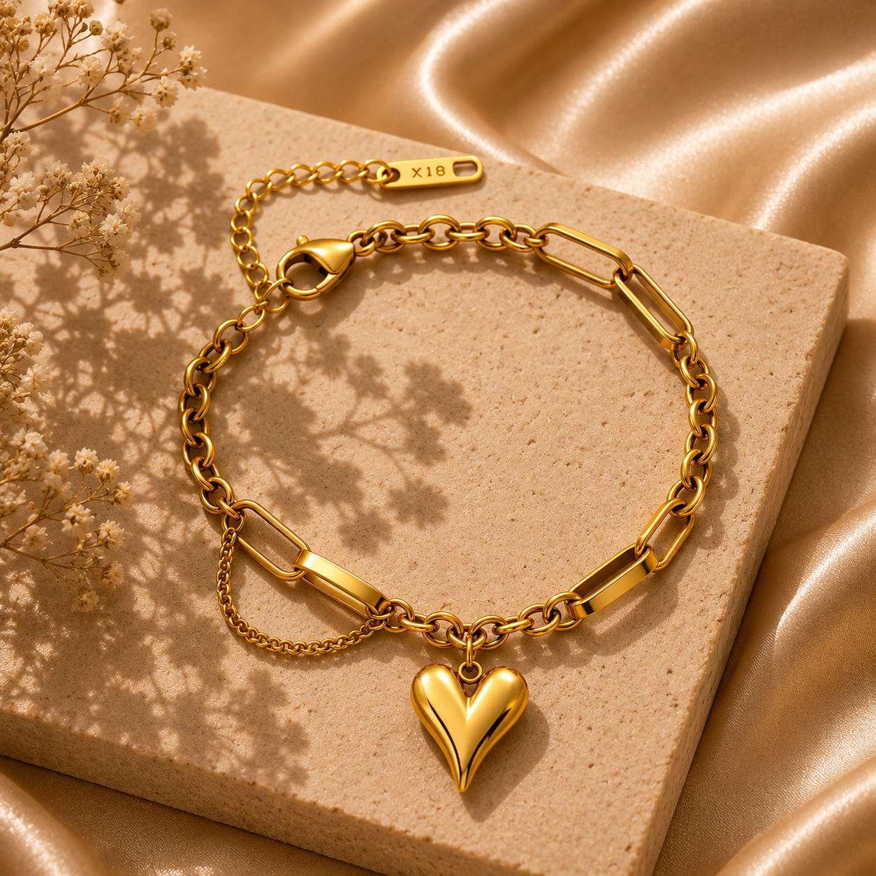 Heart Charm Bracelet – 18K Gold Plated Stainless Steel