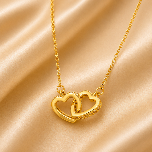 18K Gold Plated Double Hearts Necklace