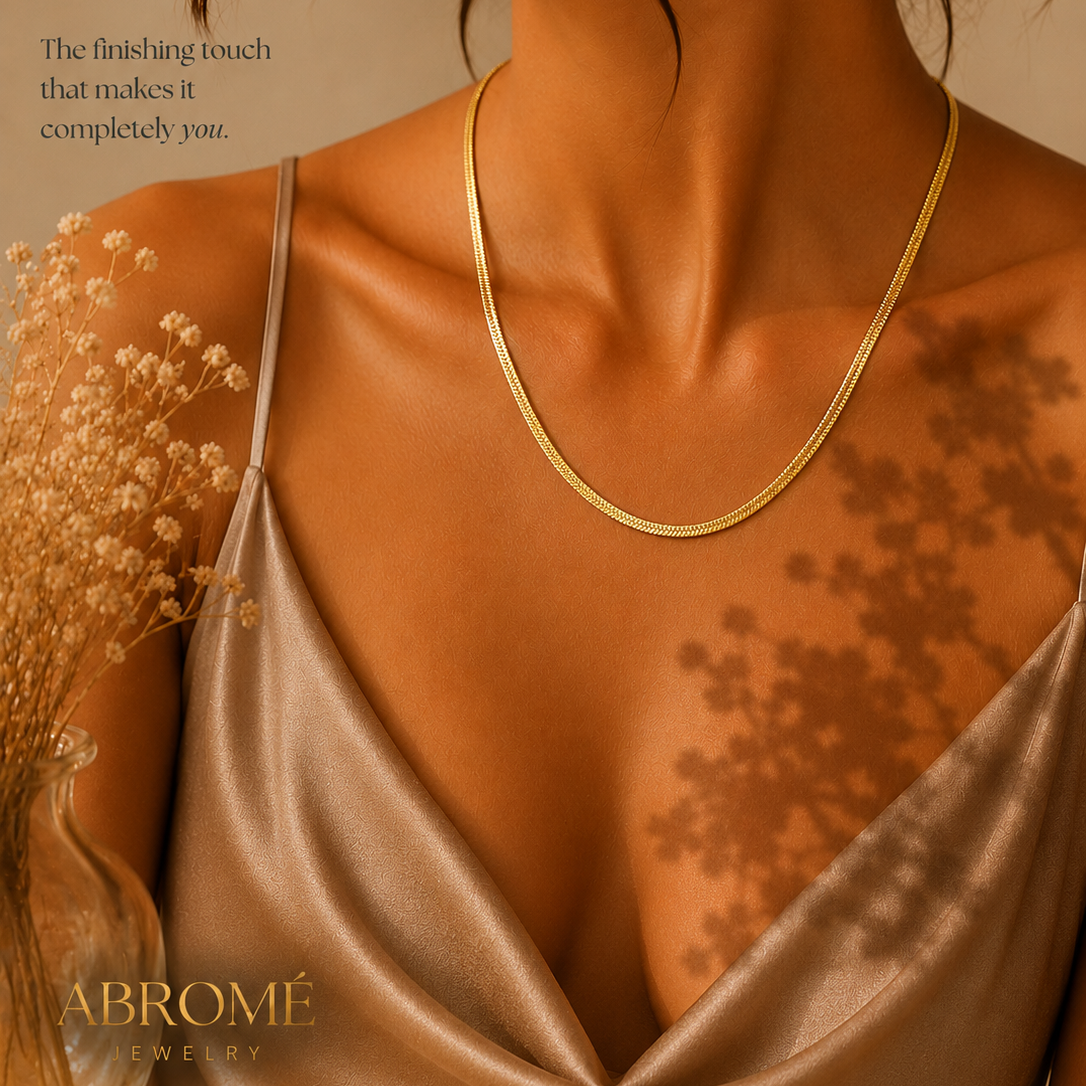 Herringbone Chain Necklace, 18K Gold Plated Steel