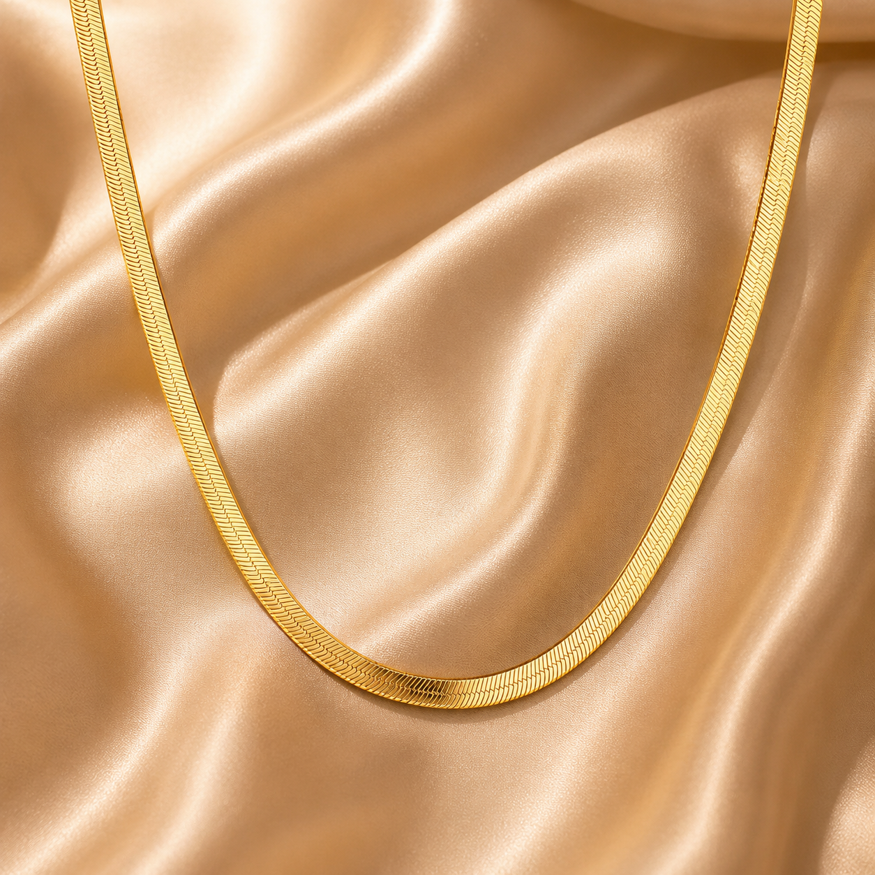 Herringbone Chain Necklace, 18K Gold Plated Steel