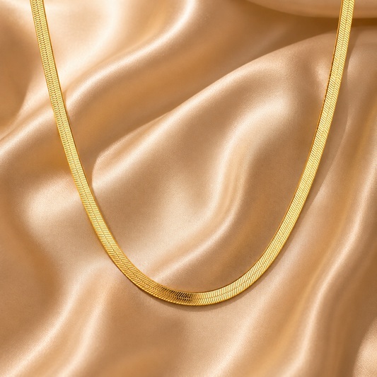 Herringbone Chain Necklace, 18K Gold Plated Steel