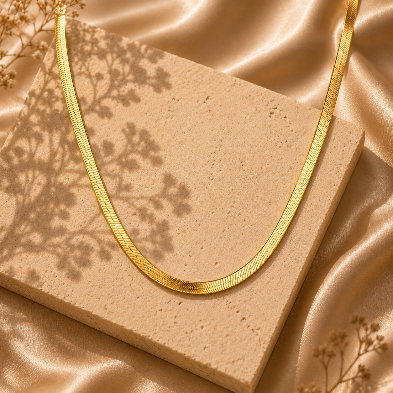 Herringbone Chain Necklace, 18K Gold Plated Steel