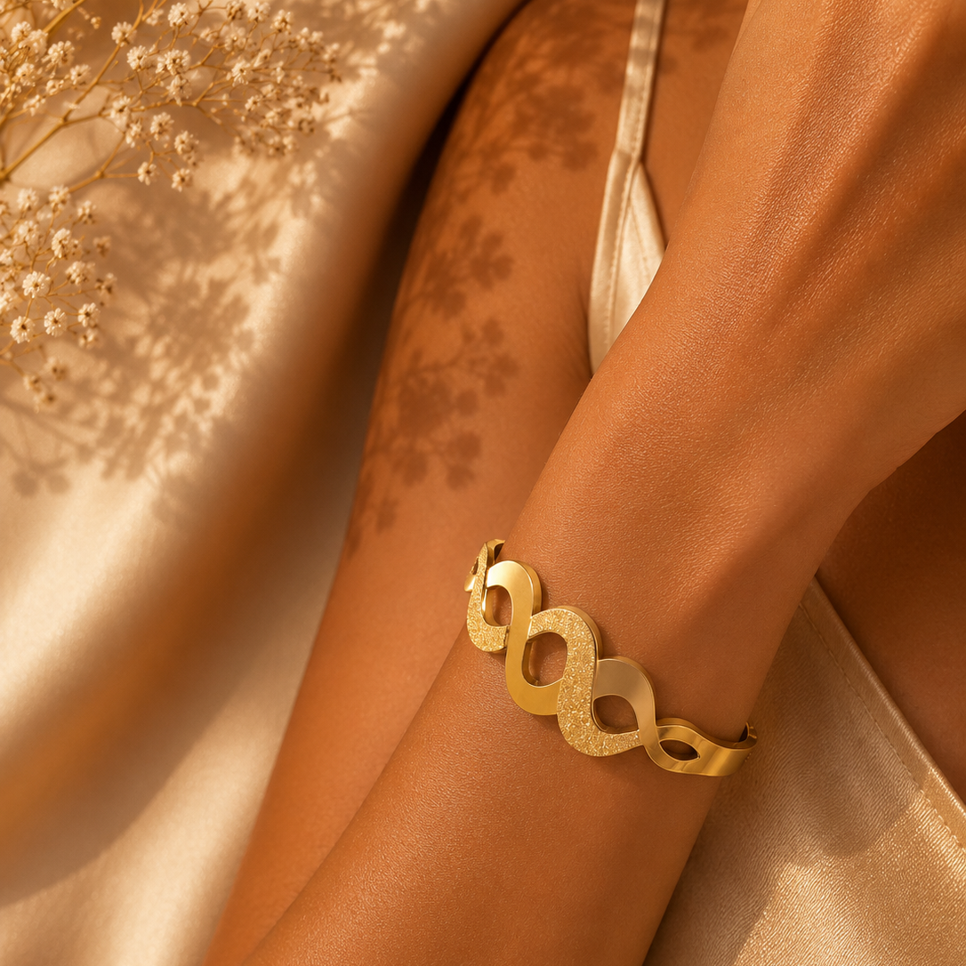 Infinity Grace Bangle, 18K Gold Plated Steel
