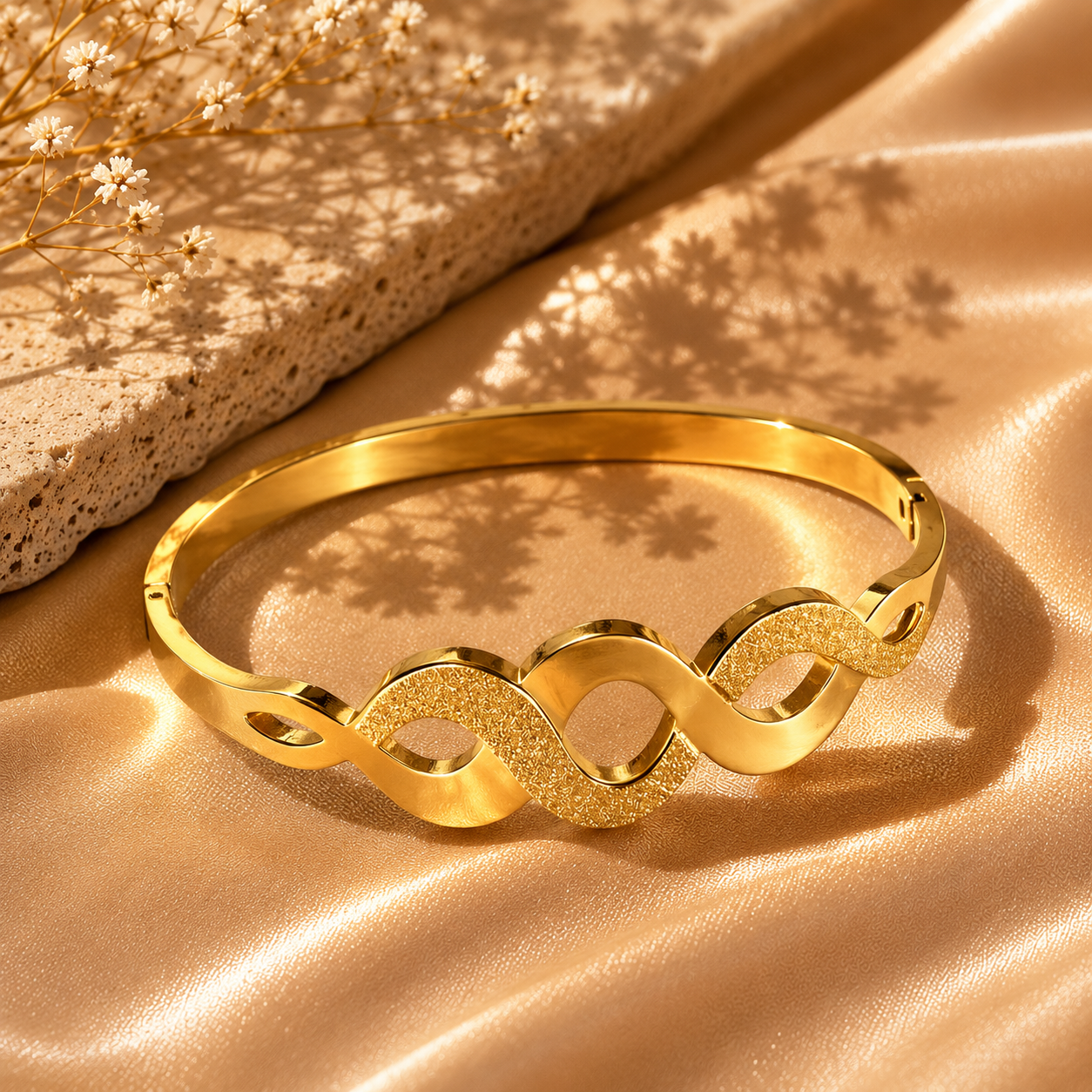 Infinity Grace Bangle, 18K Gold Plated Steel