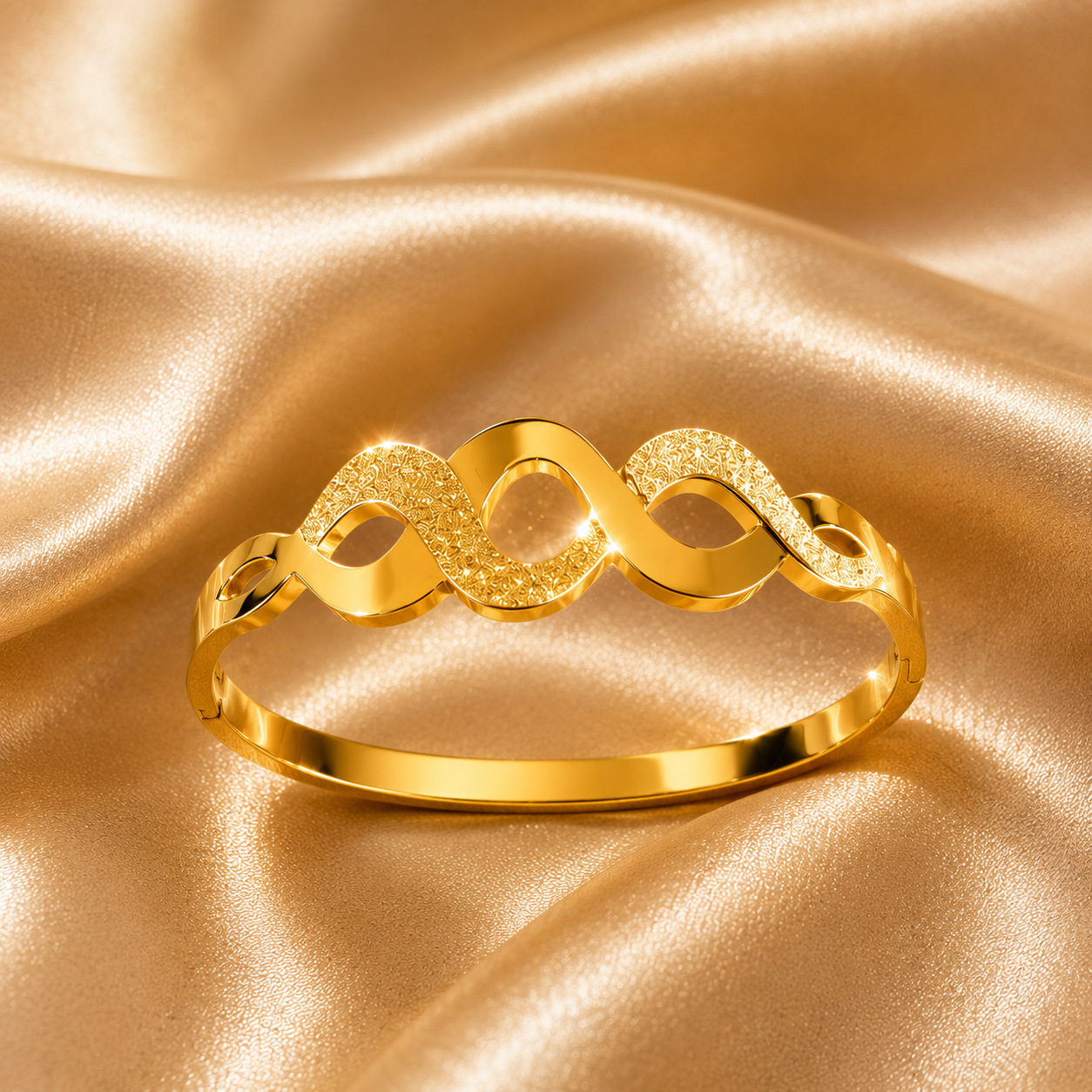 Infinity Grace Bangle, 18K Gold Plated Steel