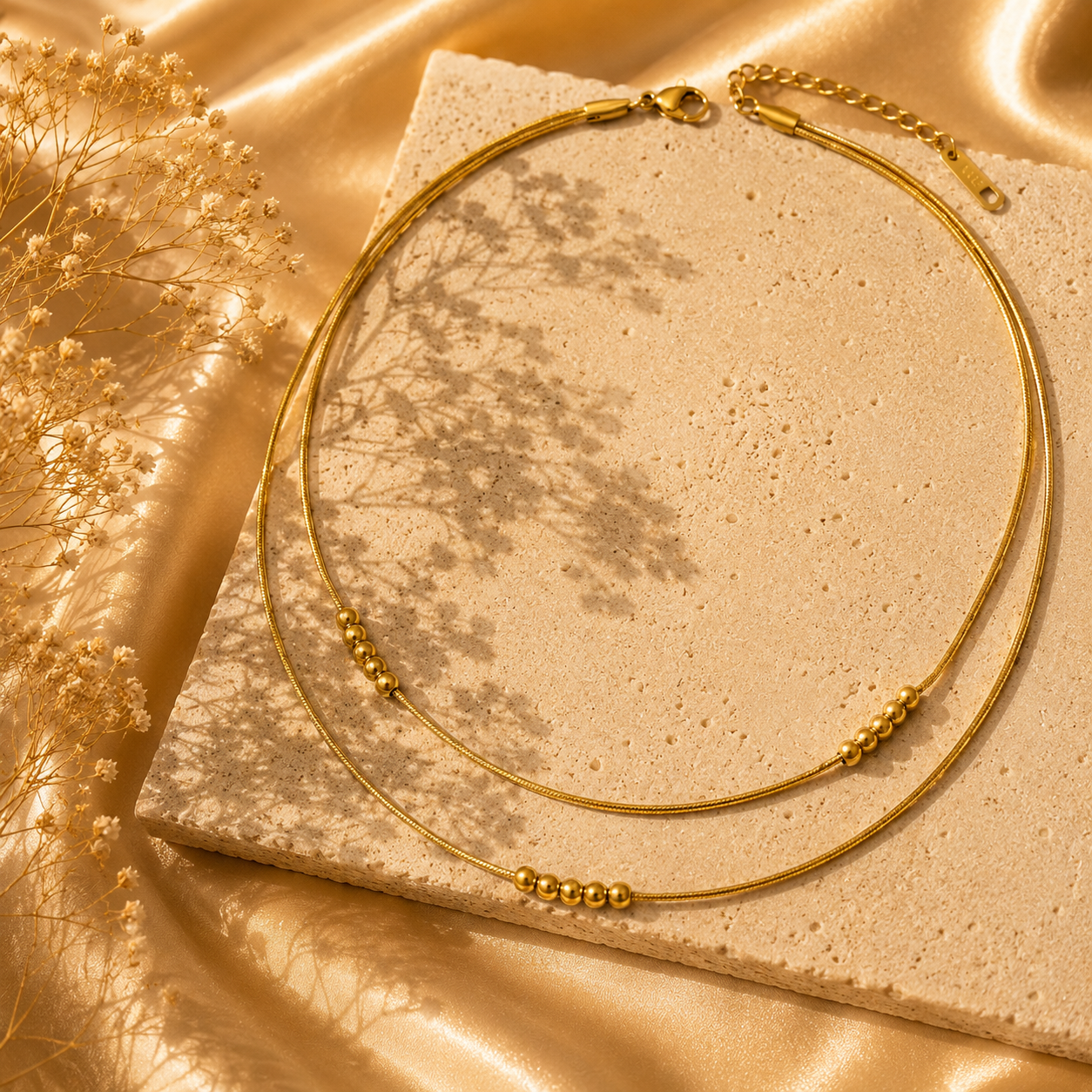 Layered Beaded Necklace – 18K Gold Plated Stainless Steel