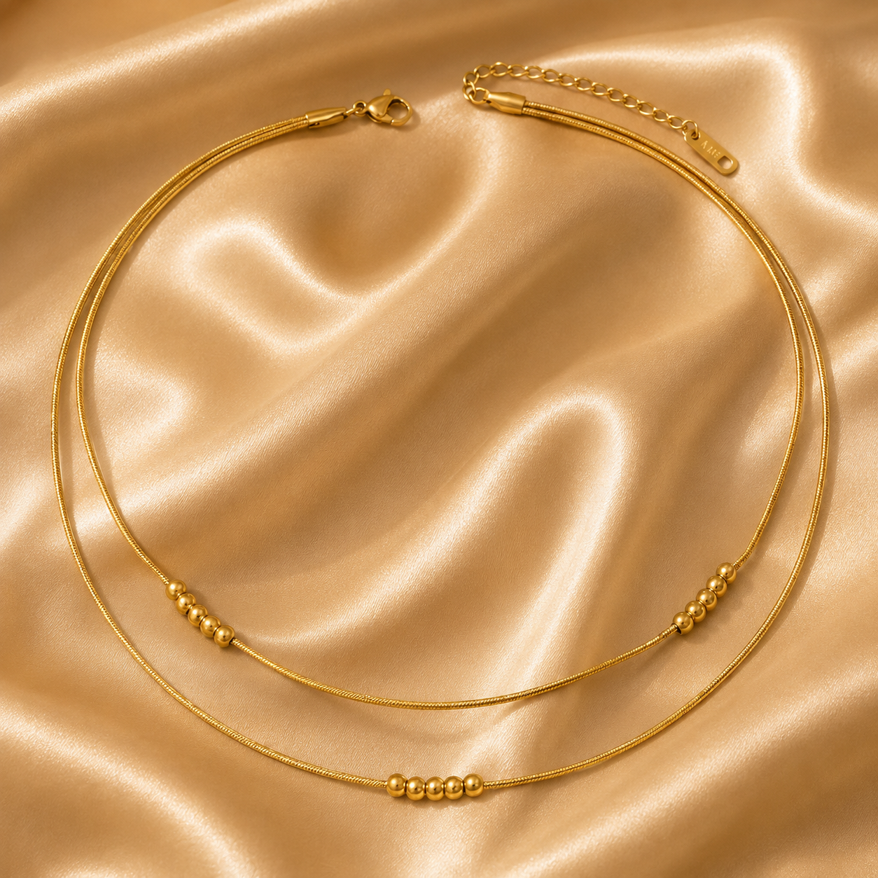 Layered Beaded Necklace – 18K Gold Plated Stainless Steel