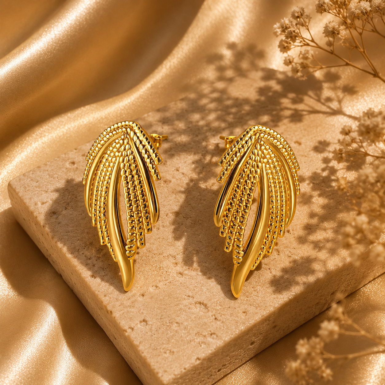 Leaves Statement Stud Earrings – 18K Gold Plated Stainless Steel