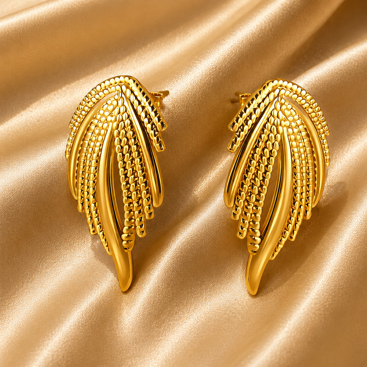 Leaves Statement Stud Earrings – 18K Gold Plated Stainless Steel